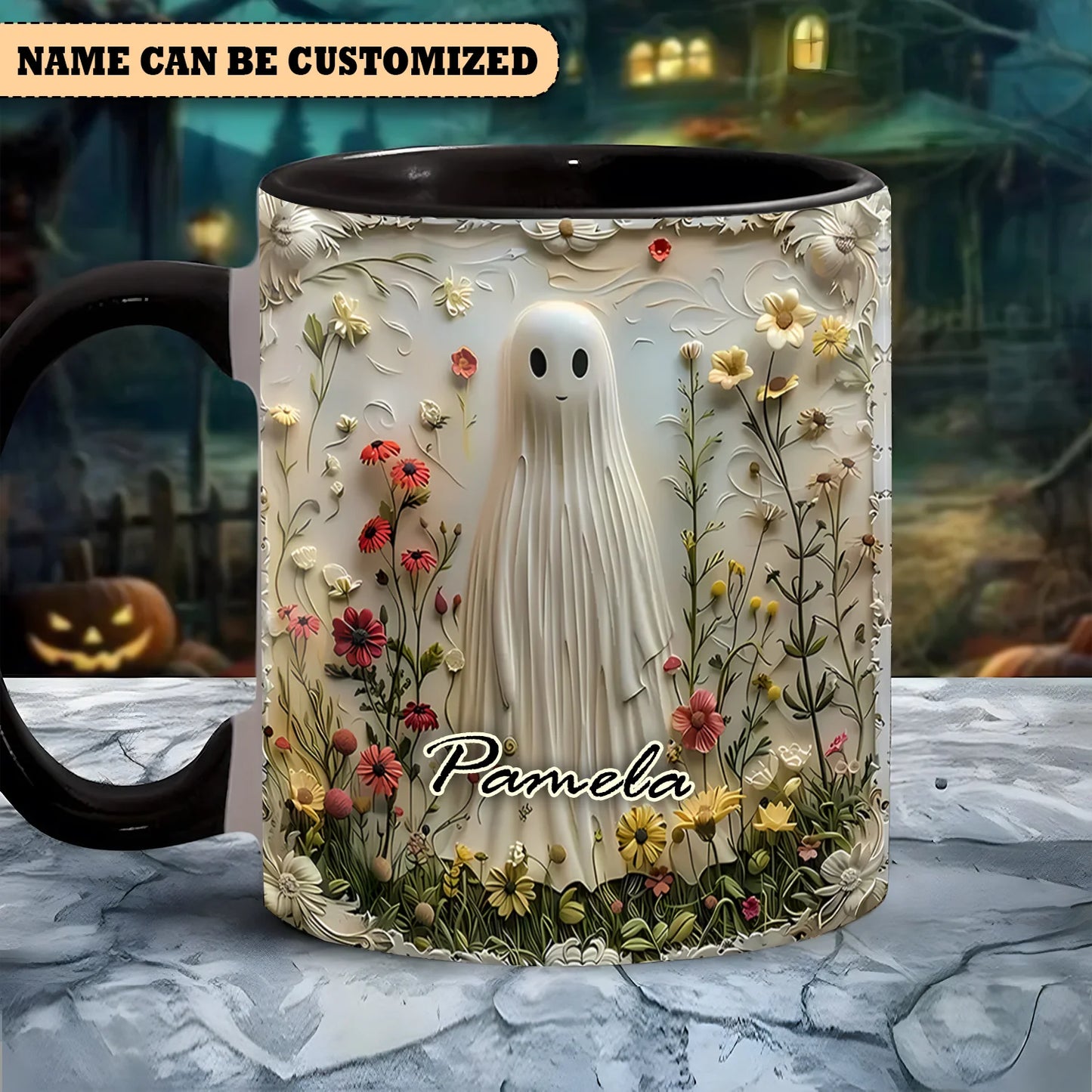 Cute Ghost Flower Halloween Personalized Accent Mug