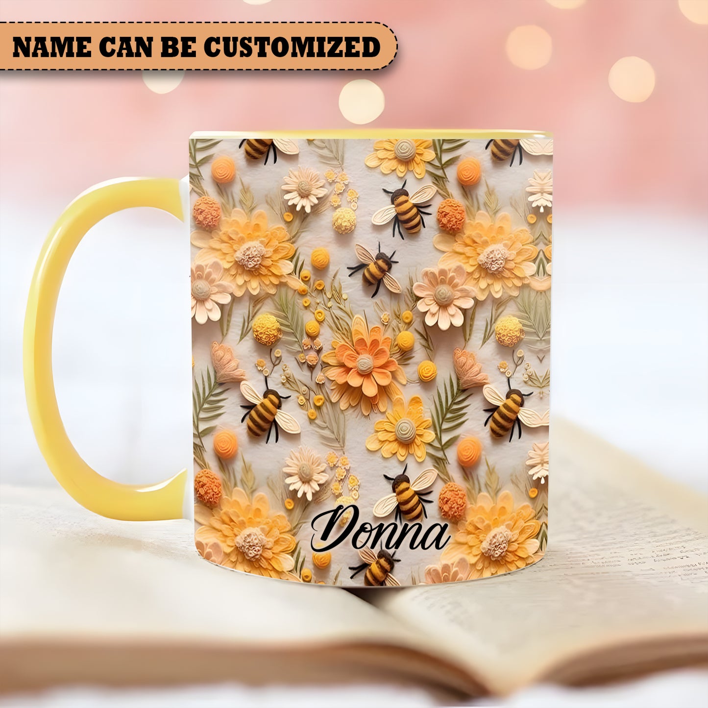 Flower And Bee Beautiful Accent Mug