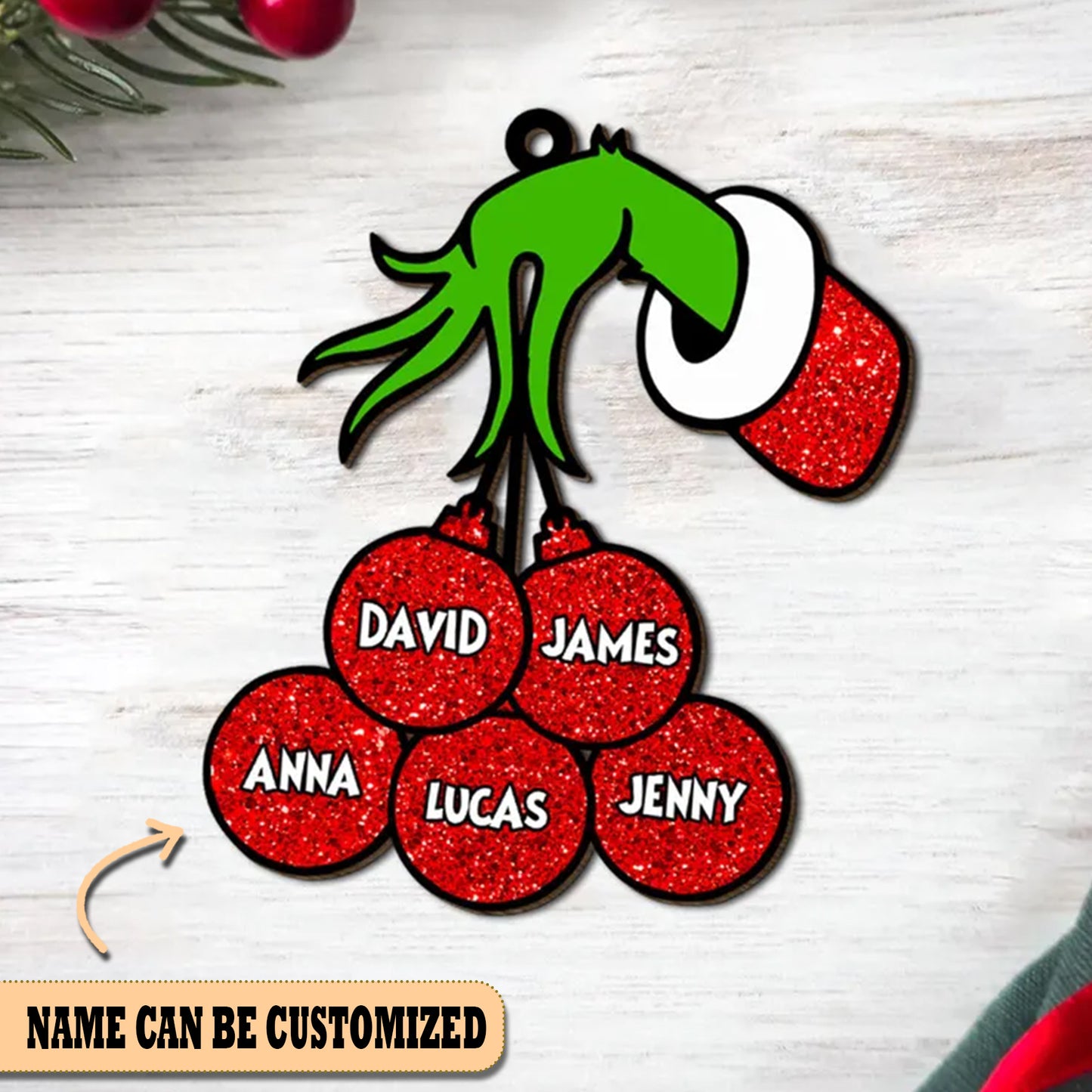 Grinch Ball Familly Custom Name Acrylic Ornament Christmas