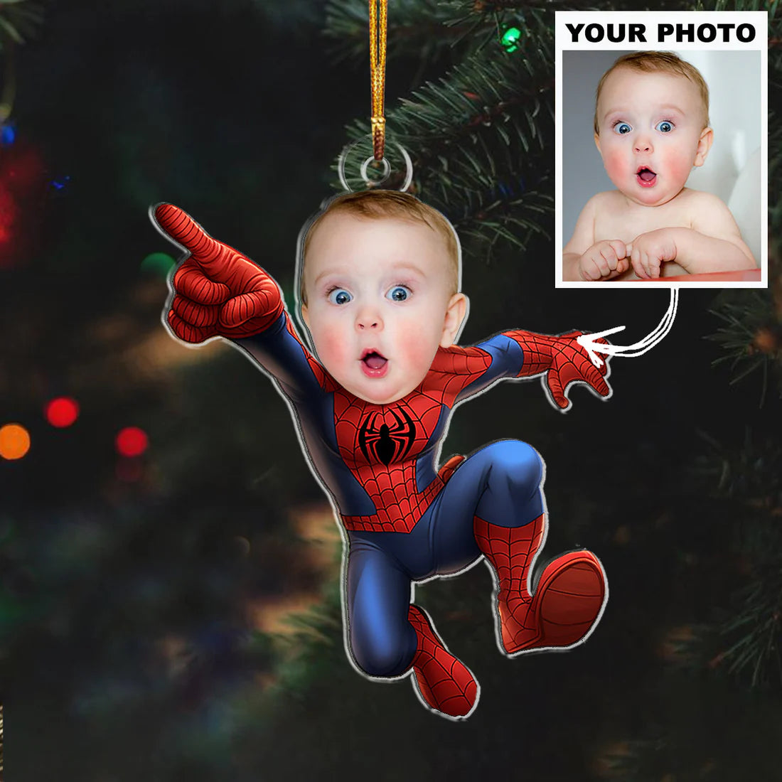 Custom Baby Face Spiderman Christmas Ornament