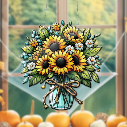 Sunflowers Plant Acrylic Window Hanging, Acrylic Window Sunflower Plant Sunflower With Chain, Home Decor Art Gift, Garden Gift , Gift For Women , Home Decor