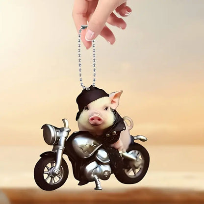 Cute Pig Motobike  Acrylic Ornament - Gift For Pig Lover's