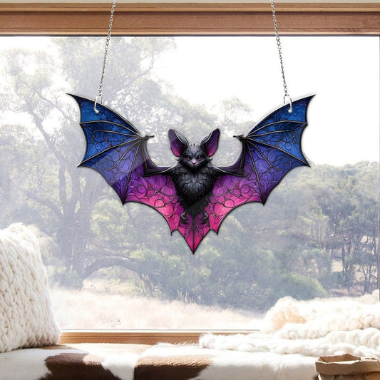 Bat Colorful Pink Blue Acrylic Window Hanging, Indoor Decor, Bat lovers gift