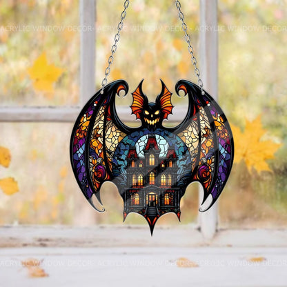 Halloween Bat Haunted House Window Hanging, Spooky Acrylic Halloween Decor, Halloween Night Gift, Acrylic Halloween Sign, Spooky Season