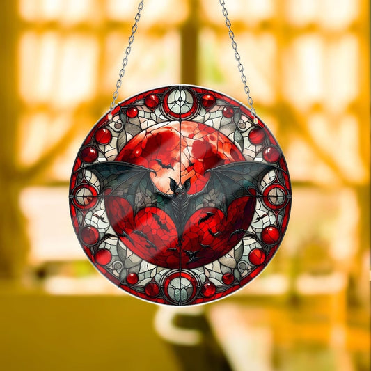 Elegant and Vibrant Gothic Moon Scary Bat ACRYLIC window hanging with Metal Chain – Brighten Your Space, Gothic Home Decor, Bat Lovers Gift