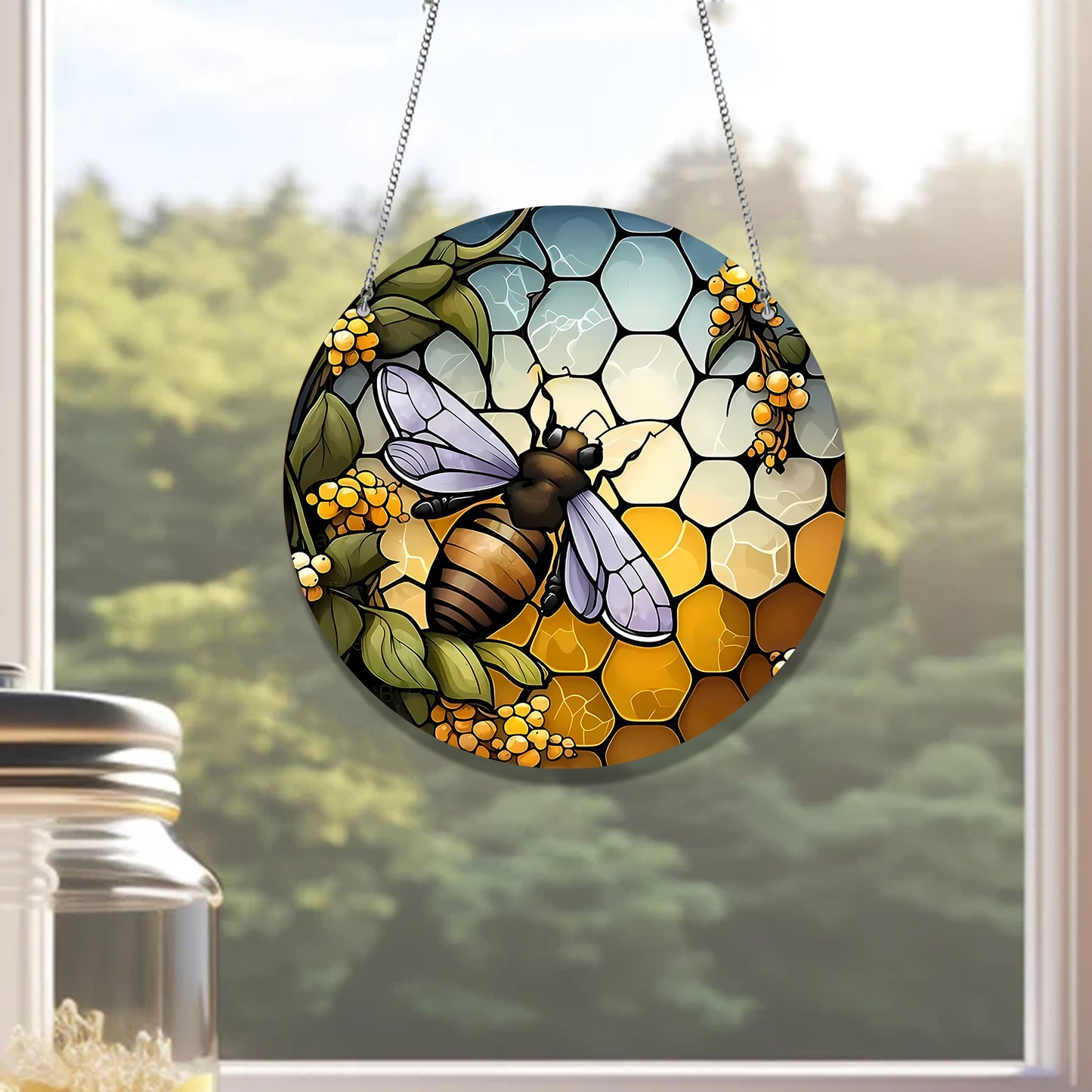 Bumblebee Honeycomb ACRYLIC Window hanging, Honey Bee Acrylic Window Decor, Perfect Gift For Home, Beekeeper gift, Window decor, Hippie Gift