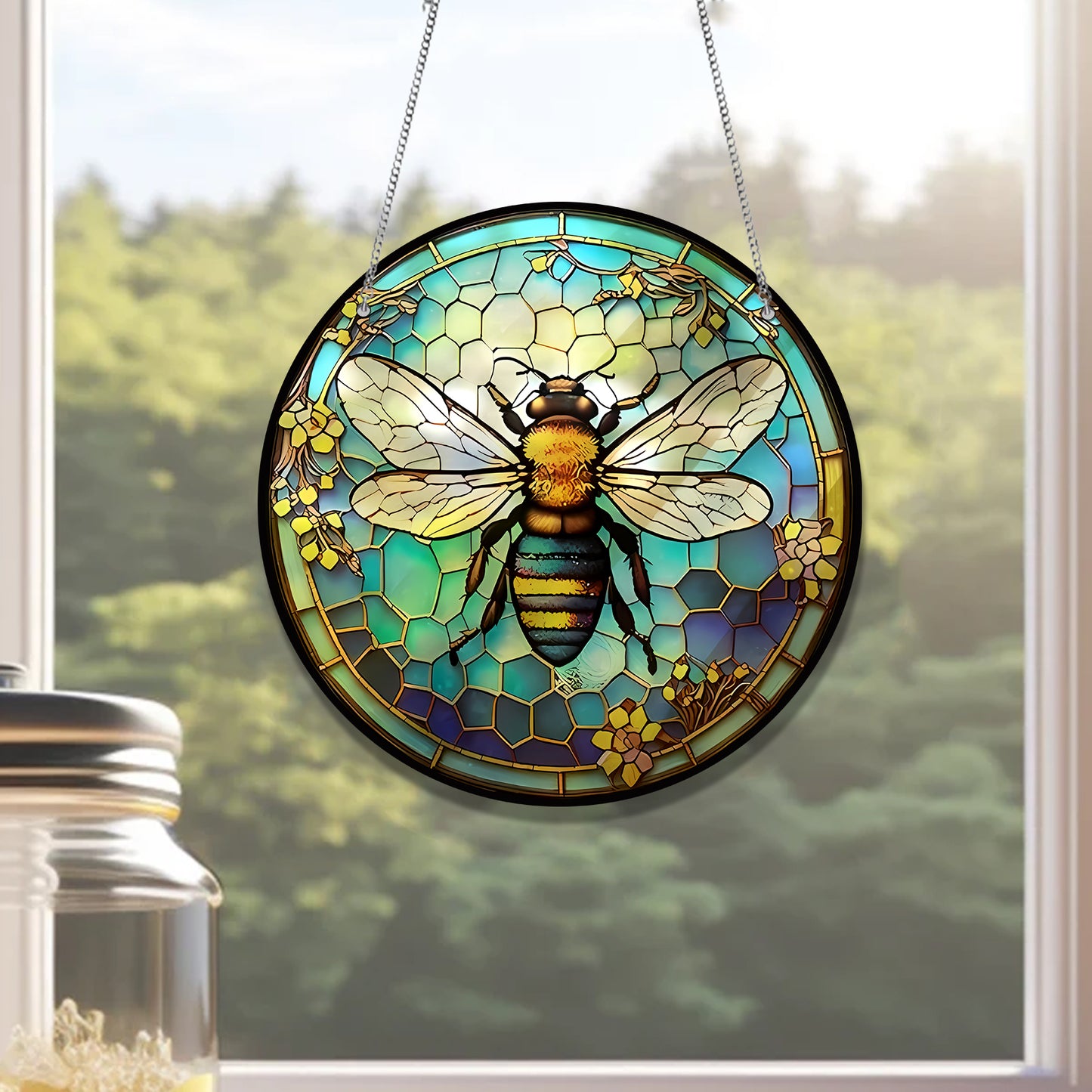 Bumblebee Flower ACRYLIC Window hanging, Honey Bee Acrylic Window Decor, Perfect Gift For Home, Beekeeper gift, Window decor, Hippie Gift