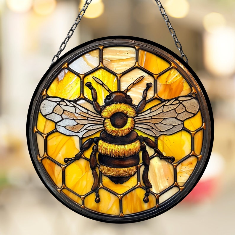 Bumblebee on Honeycomb ACRYLIC Window hanging, Honey Bee Acrylic Window Decor, Perfect Gift For Home, Beekeeper gift, Window decor, Hippie Gift