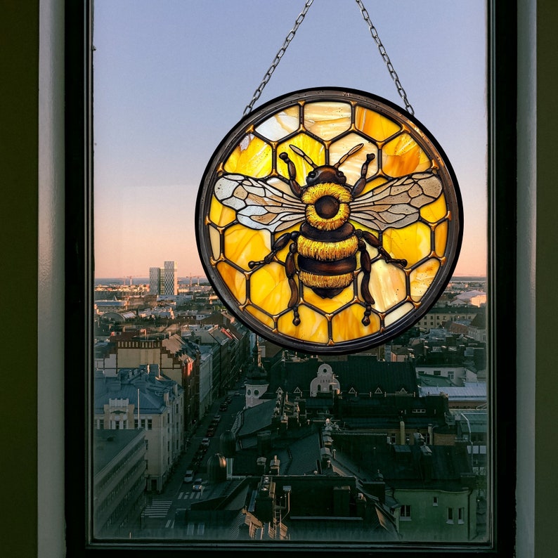 Bumblebee on Honeycomb ACRYLIC Window hanging, Honey Bee Acrylic Window Decor, Perfect Gift For Home, Beekeeper gift, Window decor, Hippie Gift