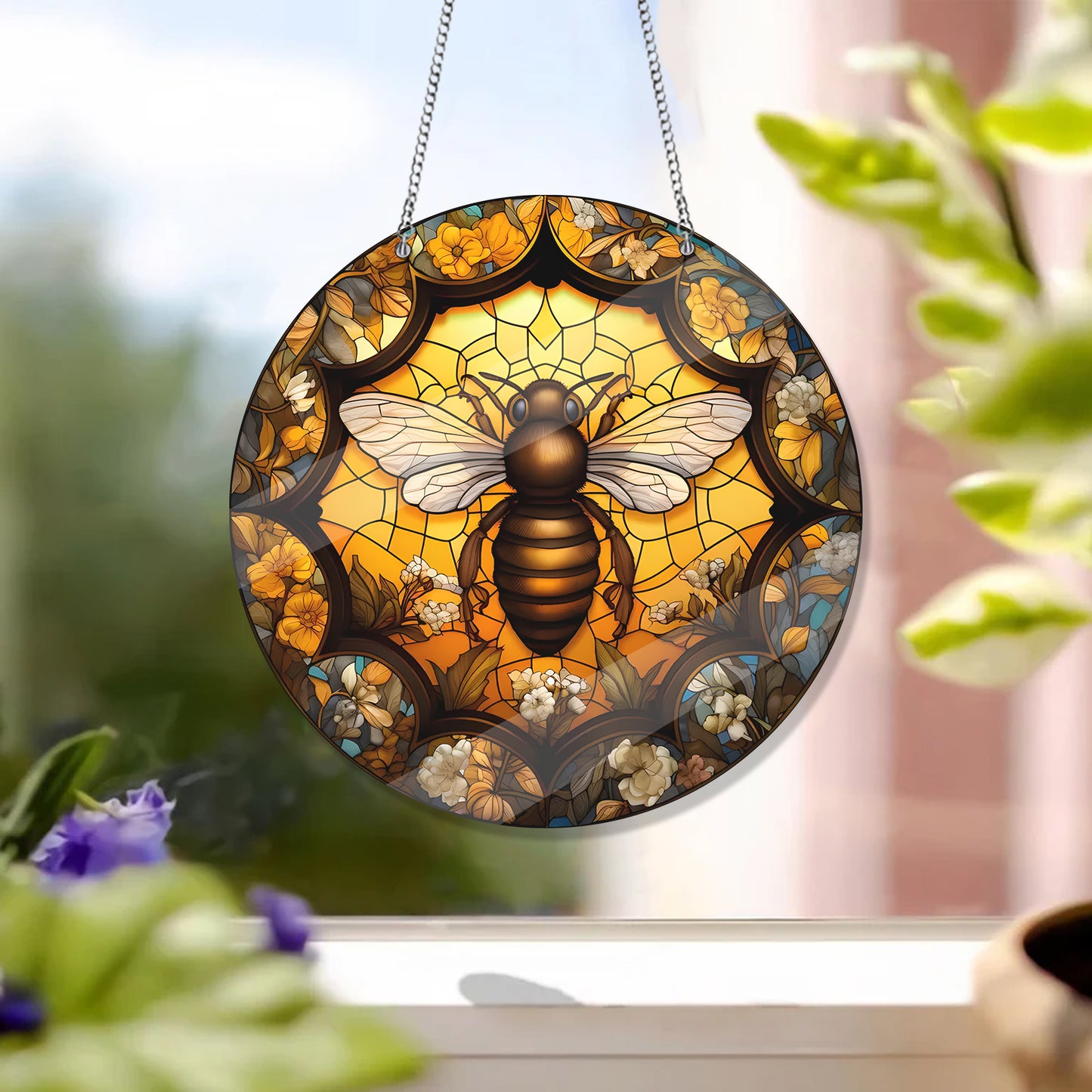 Bee Honeycomb ACRYLIC Window hanging, Honey Bee Acrylic Window Decor, Perfect Gift For Home, Hippie Decor, Garden Gift