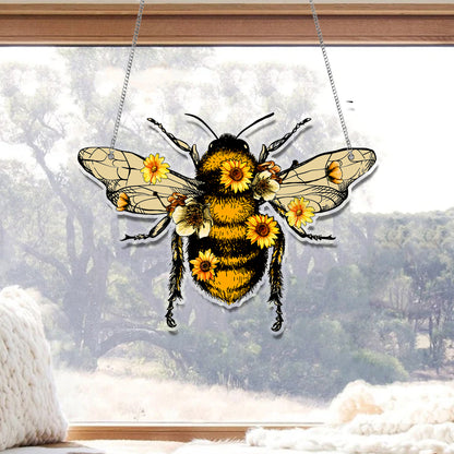 Bee Sunflower ACRYLIC Window hanging, Honey Bee Acrylic Window Decor, Perfect Gift For Home, Hippie Decor