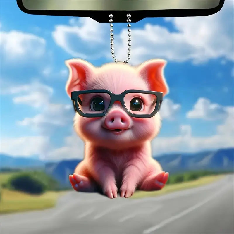 Pig Pendant with Glasses Acrylic Ornament - Gift For Pig Lover's