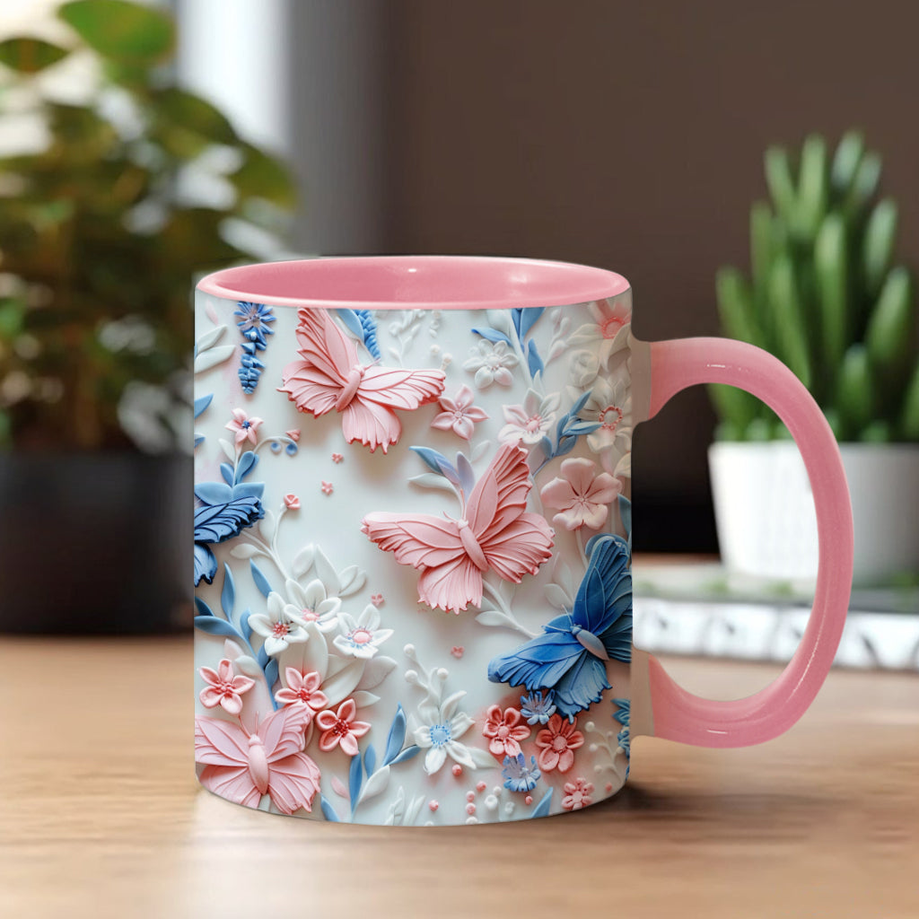 Pink And Blue Butterflies - Personalized Butterfly Accent Mug