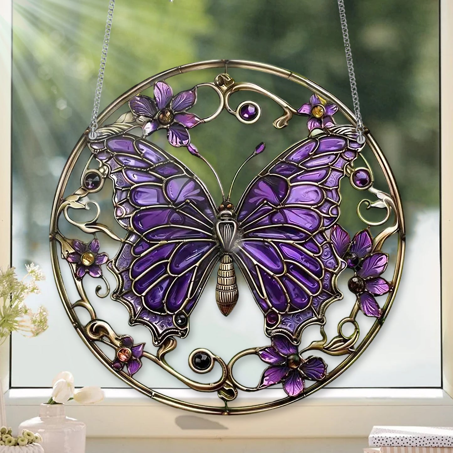 Butterfly Purple Acrylic Window Hanging, Acrylic Window Flowers, Backyard Acrylic Window Decor Art Decoration, Butterflies Acrylic, Gift for Mom, Garden Gift , Gift For Home