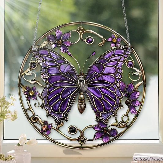 Butterfly Purple Acrylic Window Hanging, Acrylic Window Flowers, Backyard Acrylic Window Decor Art Decoration, Butterflies Acrylic, Gift for Mom, Garden Gift , Gift For Home