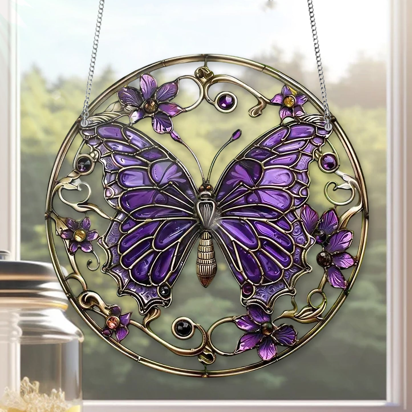 Butterfly Purple Acrylic Window Hanging, Acrylic Window Flowers, Backyard Acrylic Window Decor Art Decoration, Butterflies Acrylic, Gift for Mom, Garden Gift , Gift For Home