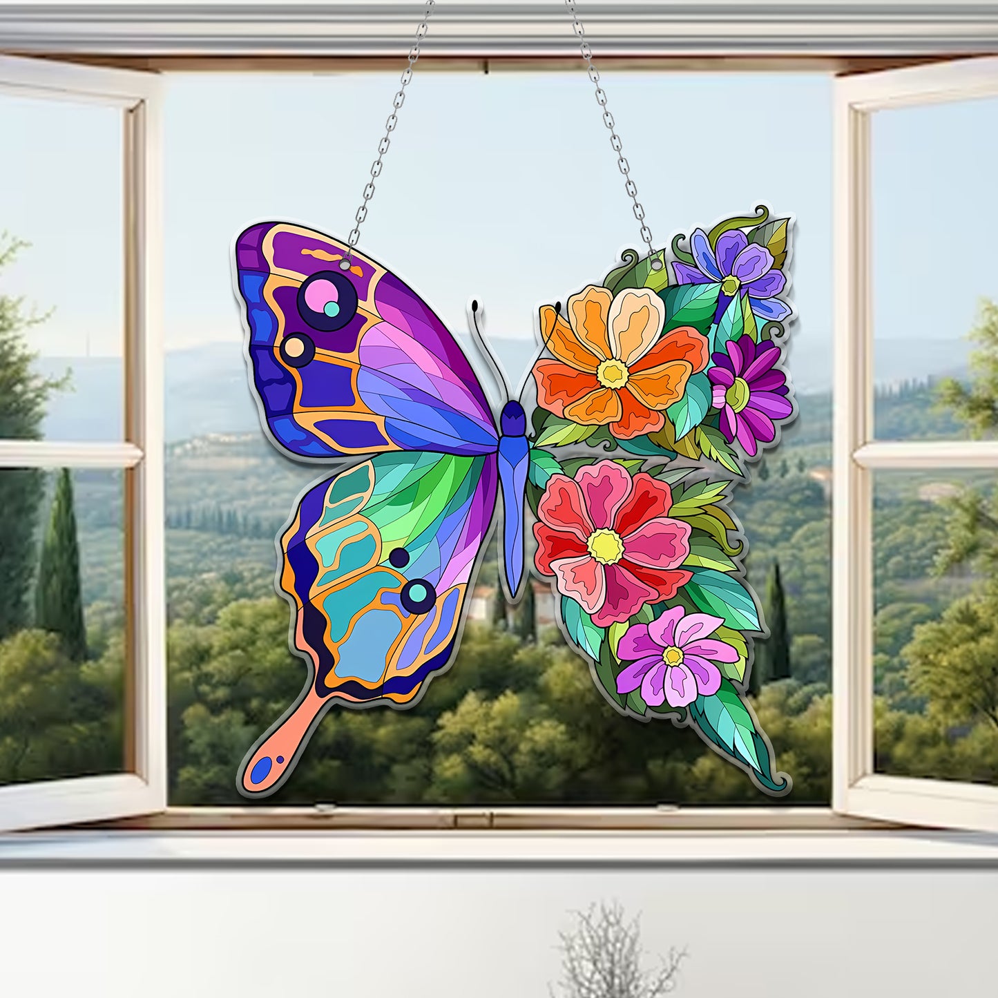 Butterfly Color Flower Acrylic Window Hanging, Window Hangings Home Decoration, Home Decore Gift,