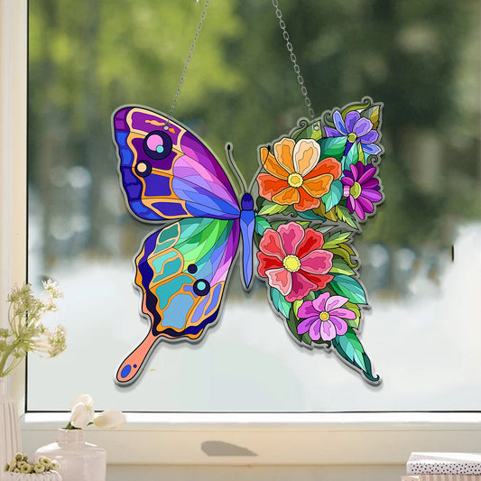 Butterfly Color Flower Acrylic Window Hanging, Window Hangings Home Decoration, Home Decore Gift,