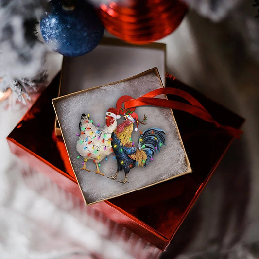 Chicken Rooster And Hen Christmas Acrylic Ornament