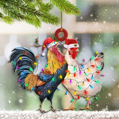 Chicken Rooster And Hen Christmas Acrylic Ornament