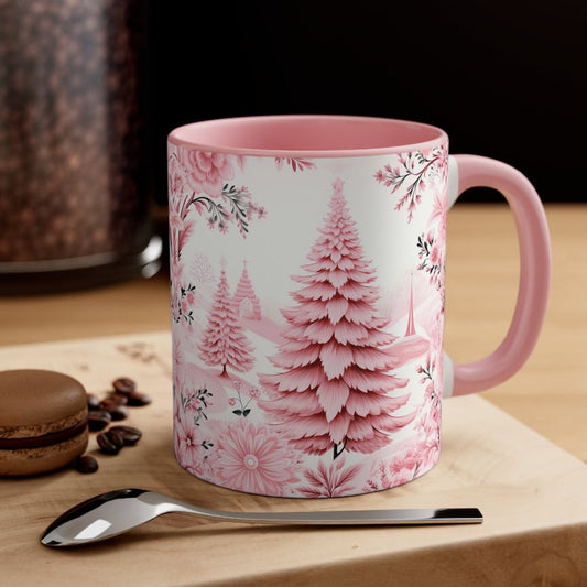 Vintage Pink Retro Christmas Tree Accent Mug - Gift For Christmas