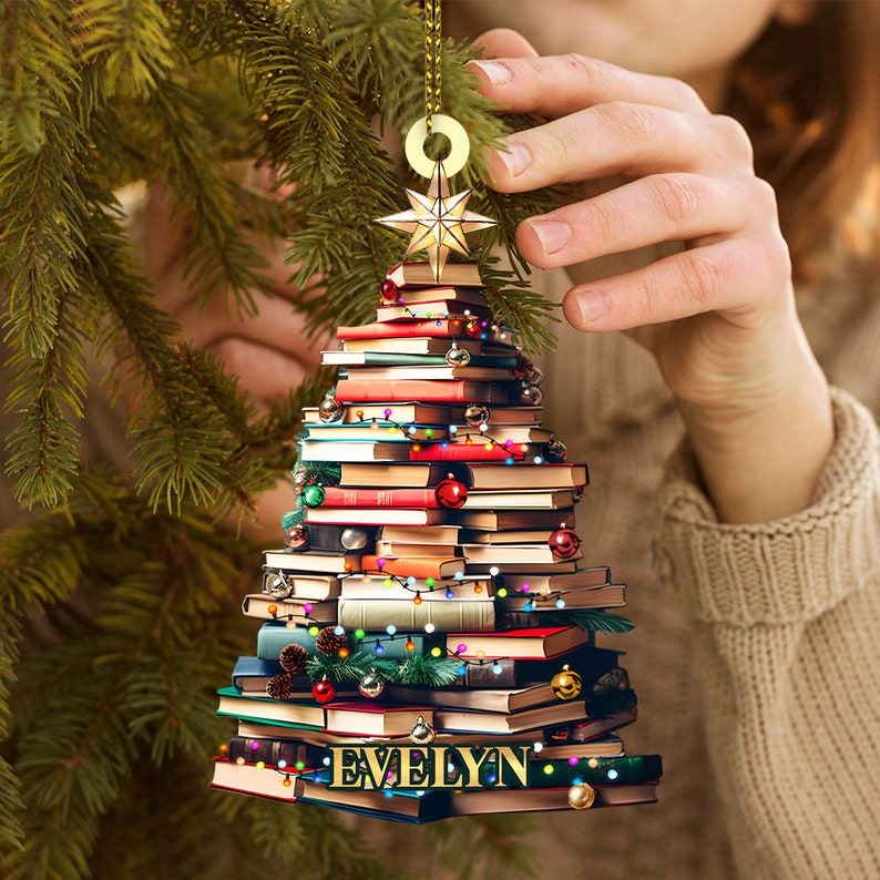 Personalized Christmas Book Tree Name Ornament