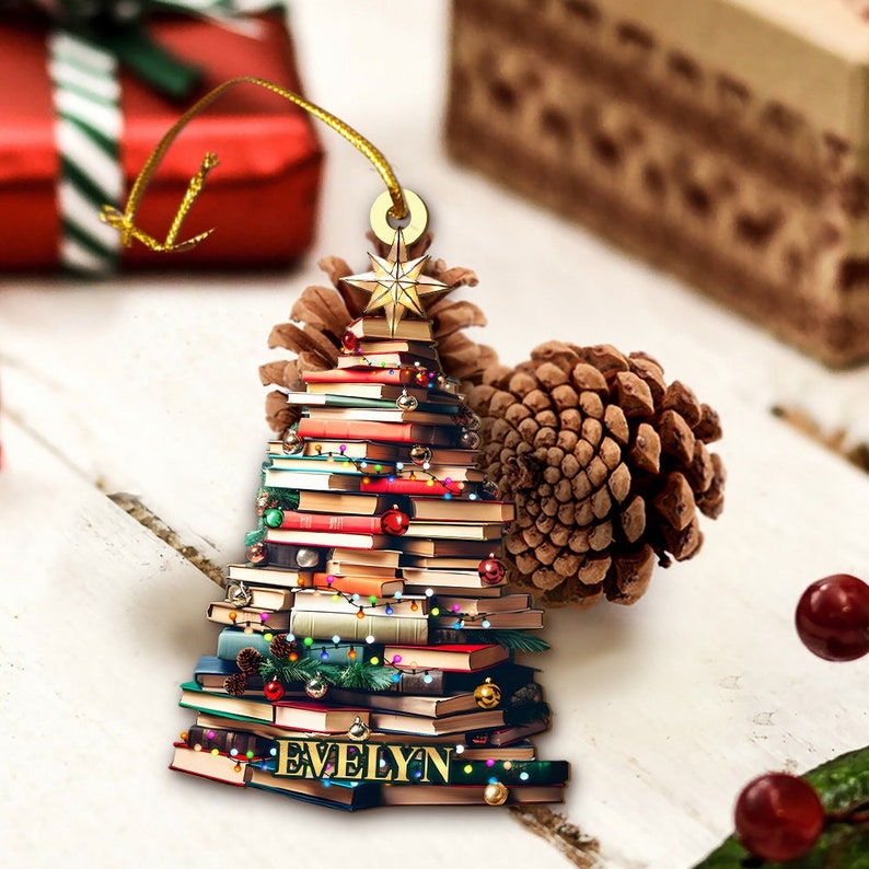 Personalized Christmas Book Tree Name Ornament