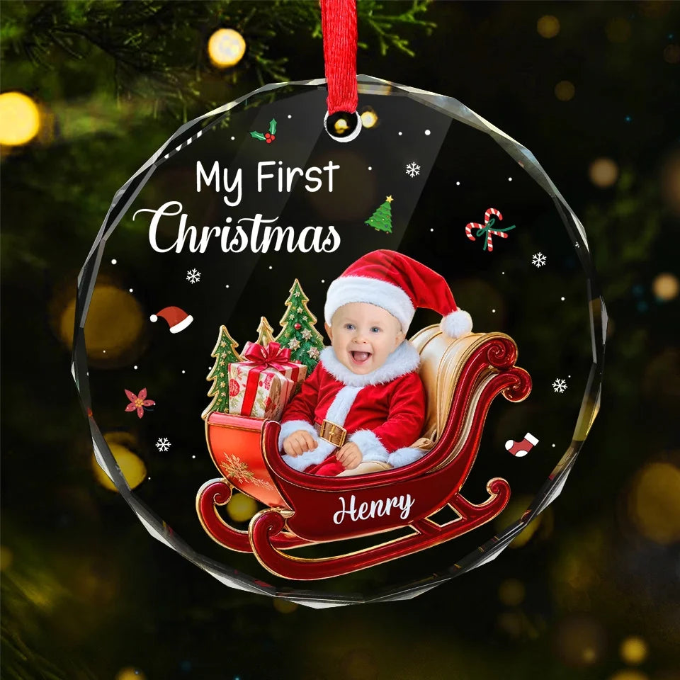 Custom Photo My Adorable Little Santa Who Brings Joy To My Heart - Family Personalized Custom Acrylic Ornament