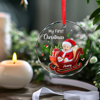 Custom Photo My Adorable Little Santa Who Brings Joy To My Heart - Family Personalized Custom Acrylic Ornament