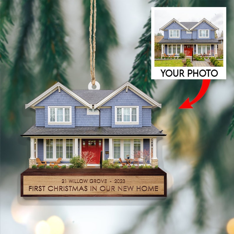 Custom House Photo Christmas Wood Ornament