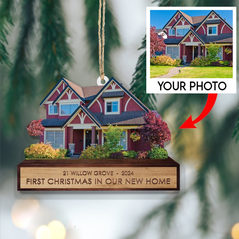 Custom House Photo Christmas Wood Ornament