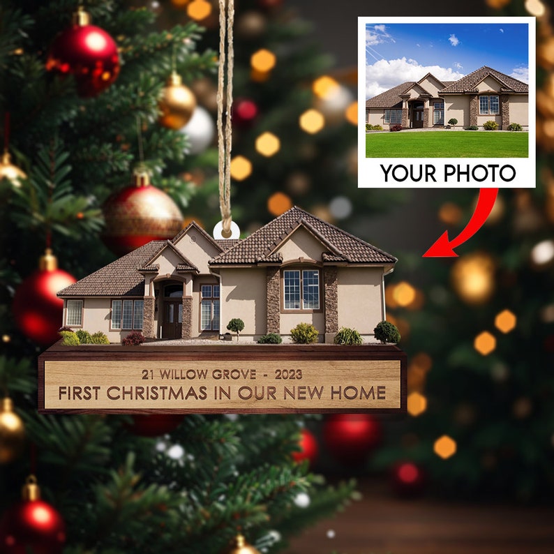 Custom House Photo Christmas Wood Ornament