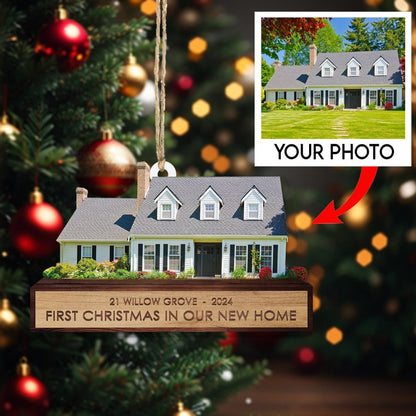 Custom House Photo Christmas Wood Ornament