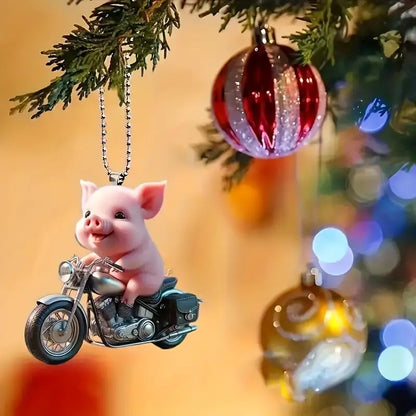 Pig on Motorcycle Acrylic Ornament - Gift For Pig Lover's