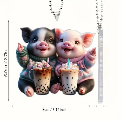 Bubble Tea Twin Pigs Acrylic Ornament - Gift For Pig Lover's