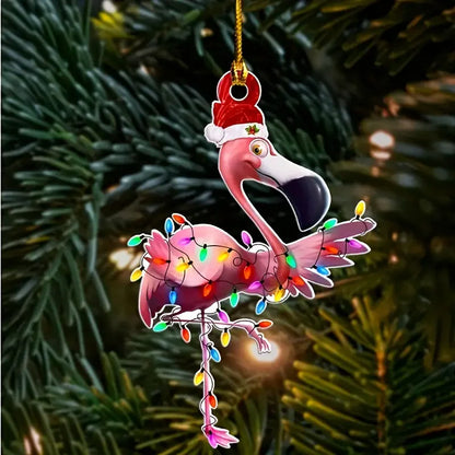 Cute Flamingo Acrylic Ornament Christmas - Gift For Christmas