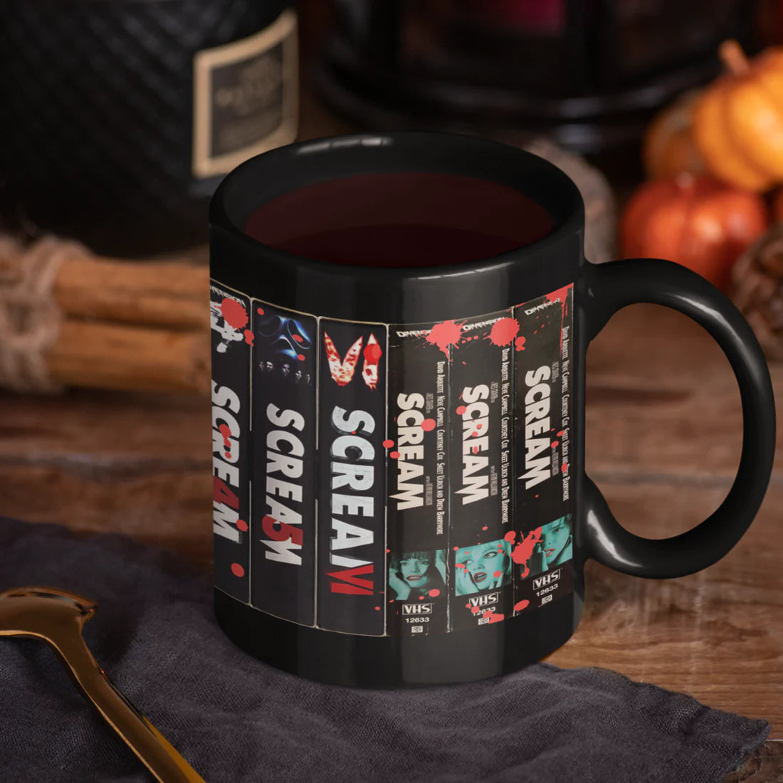 Scream Movies VHS Tape Halloween Movies Nostalgic Black Mug