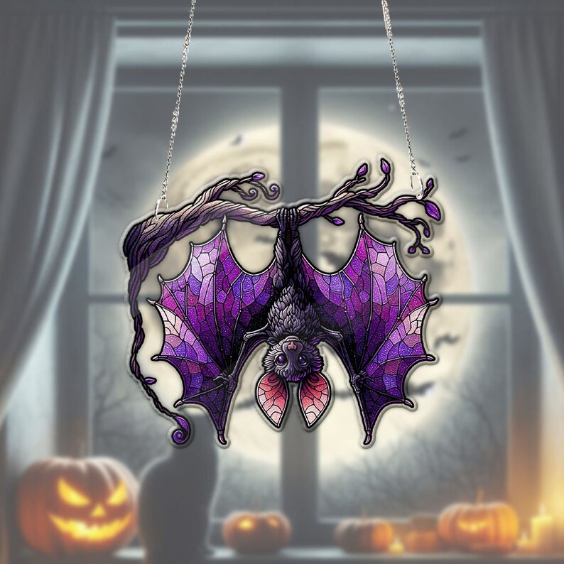 Upside Down Gothic Bat ACRYLIC Window Hanging, Halloween Bat Decor, Halloween Home Decor, Spooky Season Decor, Halloween Gift,Bat Decor Gift