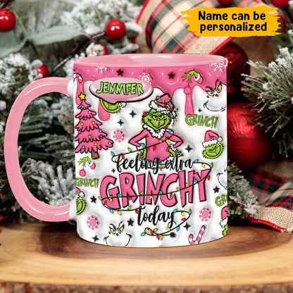 Personalized Grinchmas Pink Accent Mug - Gift For Christmas