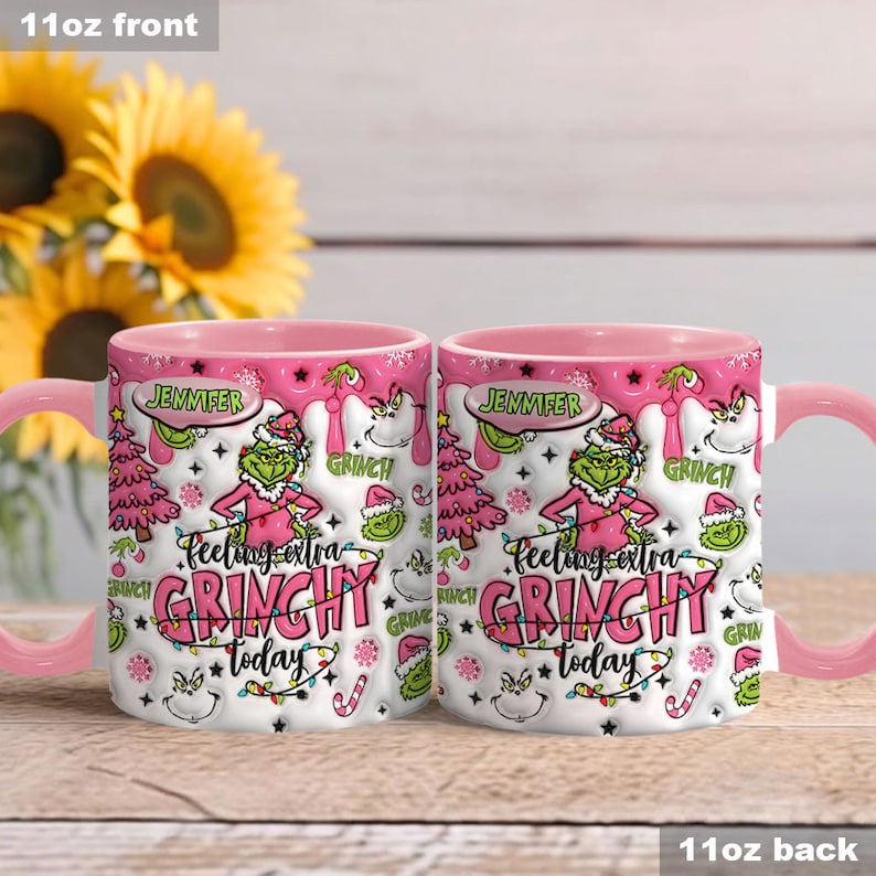 Personalized Grinchmas Pink Accent Mug - Gift For Christmas