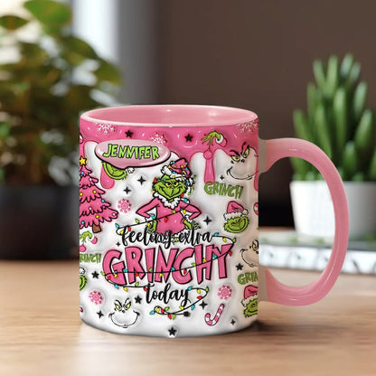 Personalized Grinchmas Pink Accent Mug - Gift For Christmas