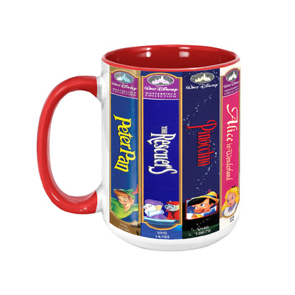 Classic Childhood Cartoon VHS Tapes Red Accent Mug