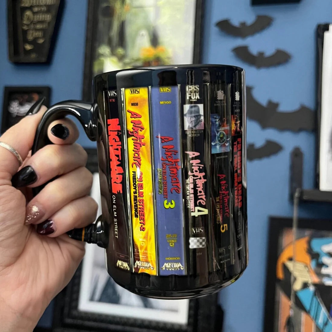 Freddy Krueger VHS Tape Halloween Movies Nostalgic Black Mug