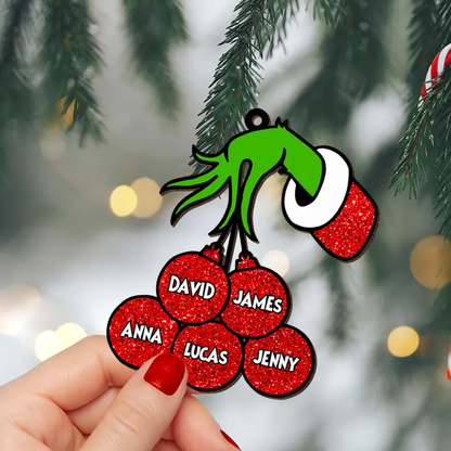 Grinch Ball Familly Custom Name Acrylic Ornament Christmas