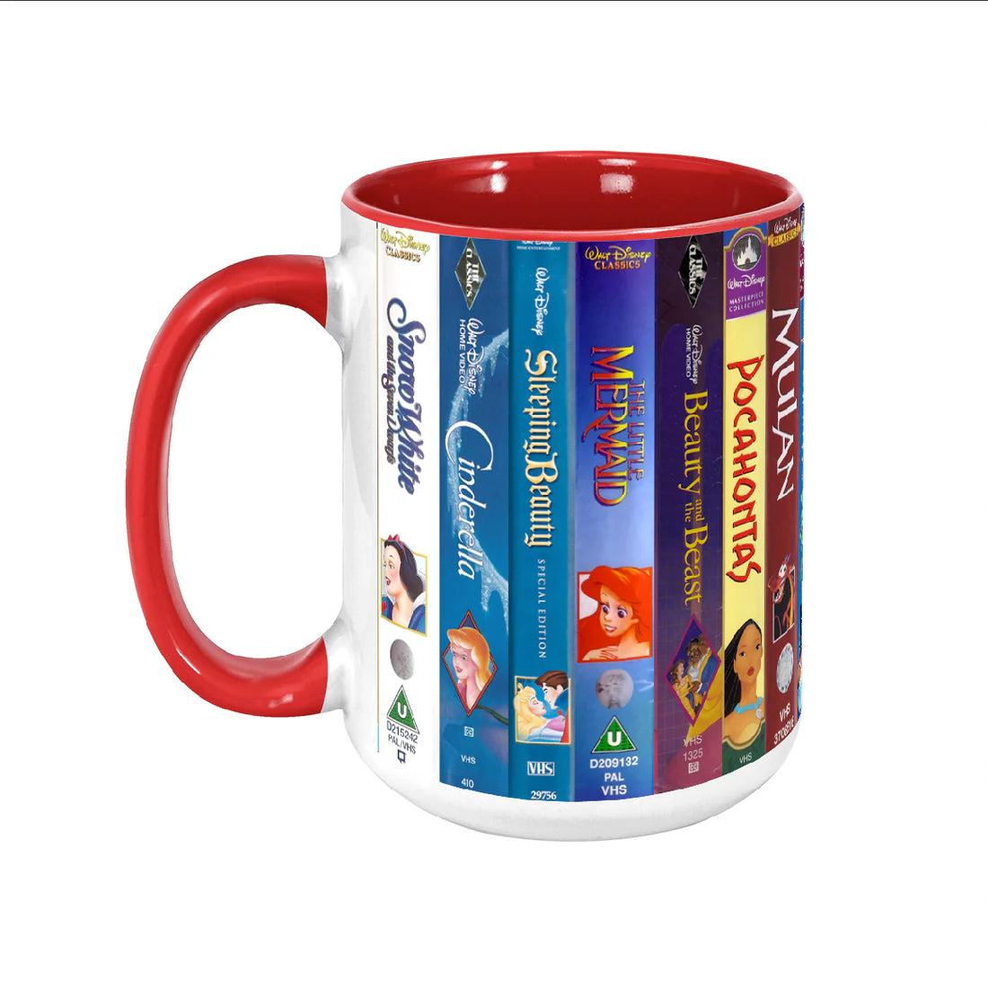 Classic Childhood Cartoon VHS Tapes Collection Red Accent Mug