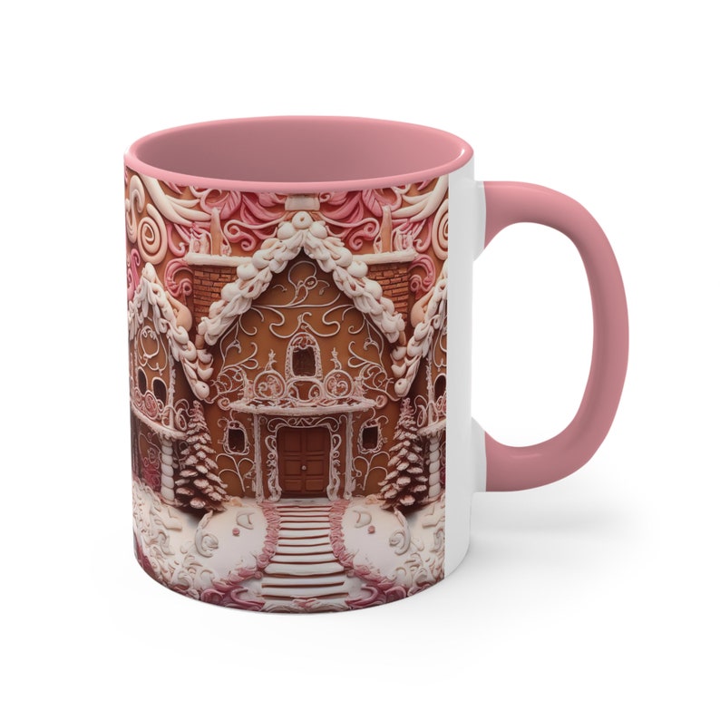 Pink Gingerbread House Cup Whimsical Accent Mug - Gift For Christmas