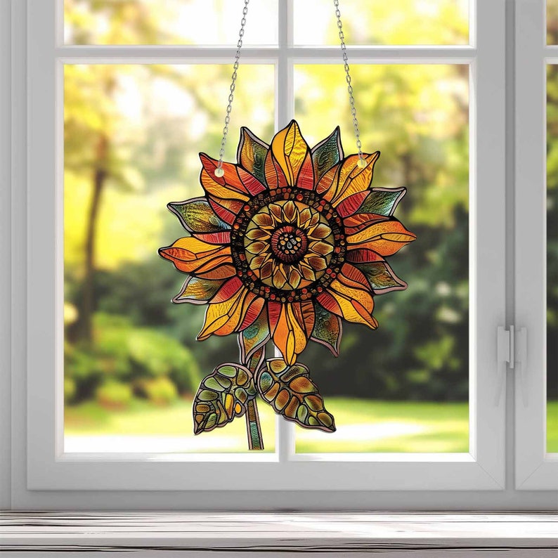 Sunflower Green Acrylic Window Hanging, Gift For Sunflower Flower Lover, Sunflower Decoration, Kitchen Decor, Gift For Grandma, Housewarming Decor