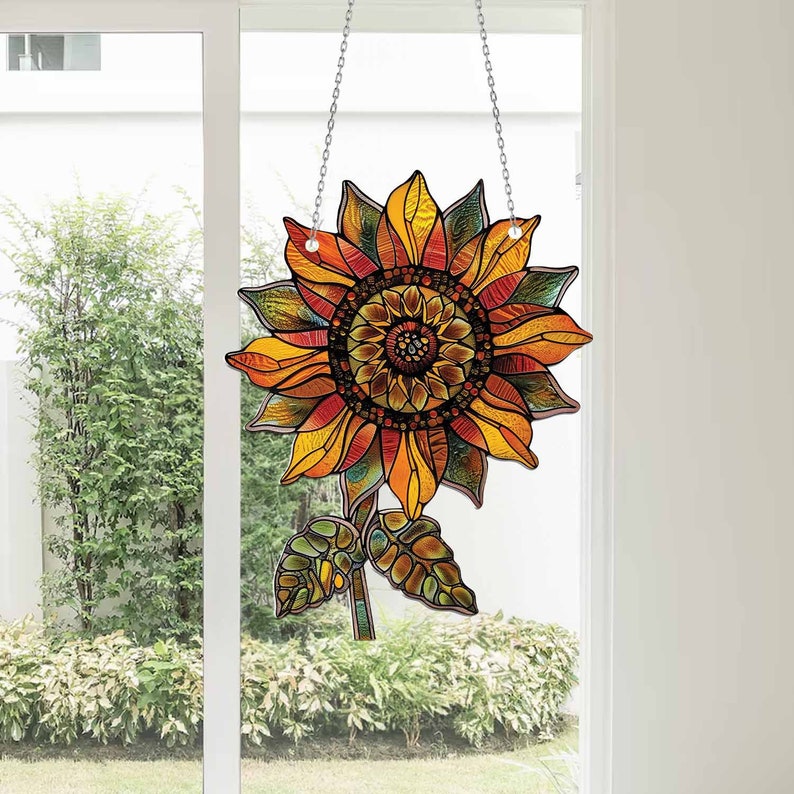 Sunflower Green Acrylic Window Hanging, Gift For Sunflower Flower Lover, Sunflower Decoration, Kitchen Decor, Gift For Grandma, Housewarming Decor