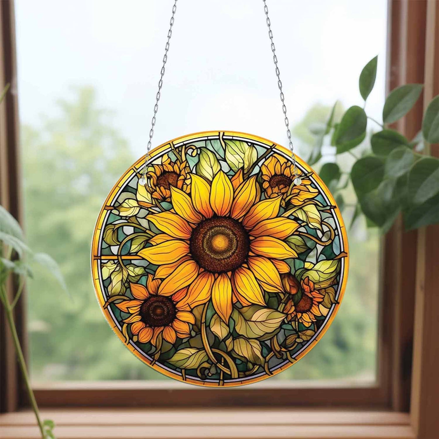 Sunflower Tree Green Acrylic Window Hanging, Gift For Sunflower Flower Lover, Sunflower Decoration, Kitchen Decor, Gift For Grandma, Housewarming Decor