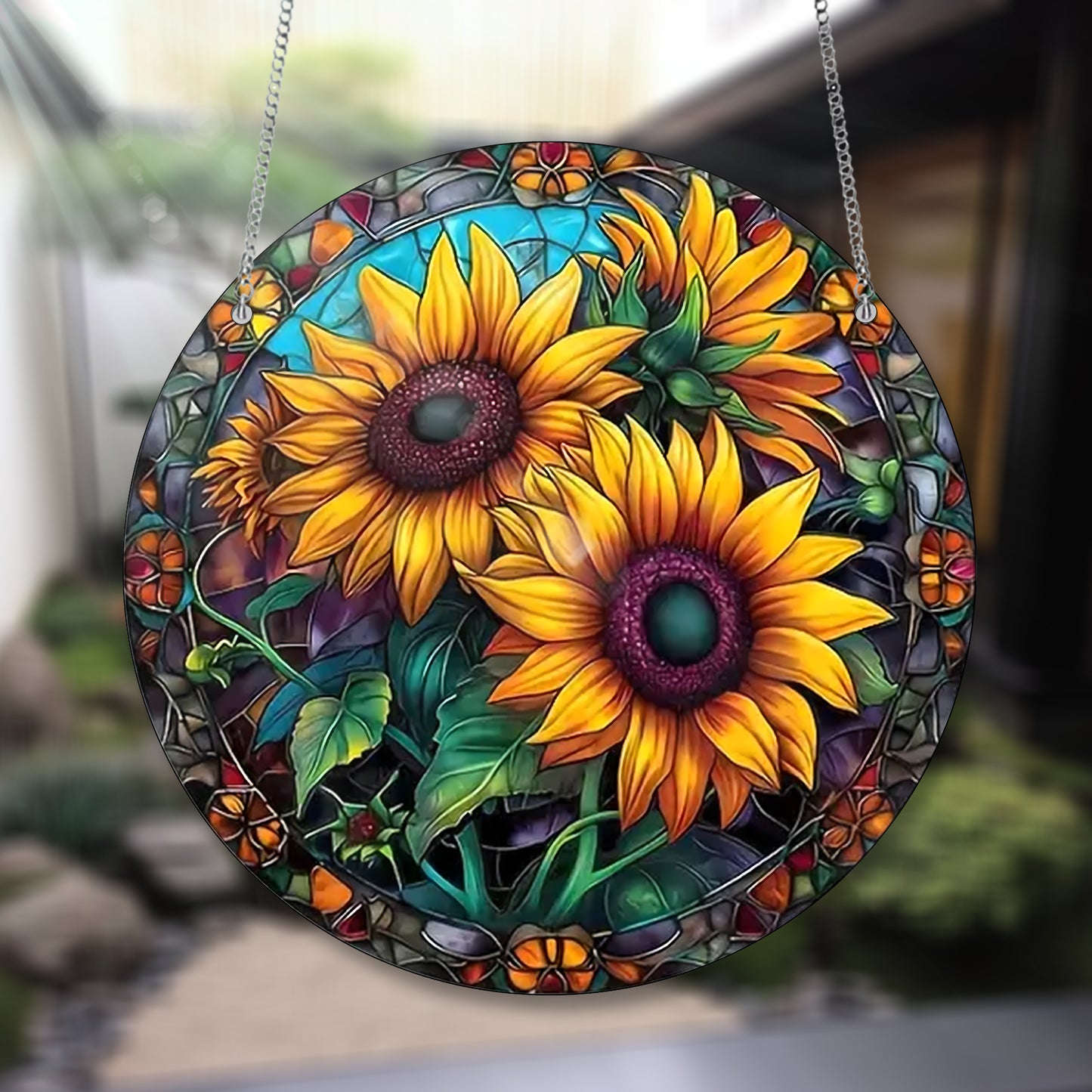 Sunflowers Plant Acrylic Window Hanging, Acrylic Window Sunflower Plant Sunflower With Chain, Home Decor Art Gift, Garden Gift , Gift For Women , Home Decor , Gift For Flower Lover’s